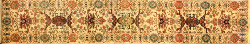 Mahal runner 2' 6" by 12' 3" rug with all-over pattern from India - Ivory & Green