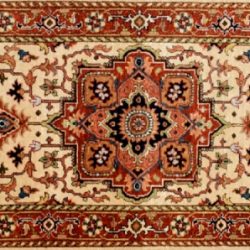 Serapi runner 2' 7" by 5' 8" rug with medallion pattern from India - Beige & Rust