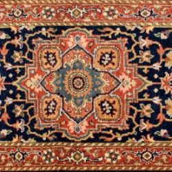 Serapi runner 2' 7" by 6' 0" rug with medallion pattern from India - Navy Blue & Rust