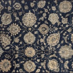 Sultanabad rectangular 7' 11" by 10' 1" rug with all-over pattern from India - Navy Blue & Silver