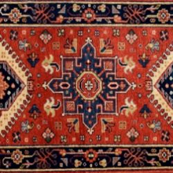 Karajeh runner 2' 0" by 5' 11" rug with geometric pattern from India - rust & navy blue