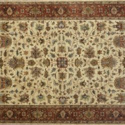 Heriz rectangular 9' 11" by 13' 9" rug with all-over pattern from India - ivory & rust