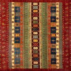 Gabbeh rectangular 8' 4" by 9' 5" rug with geometric pattern from Afghanistan