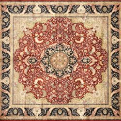 Tabriz square 4' 10" x 4' 10" rug with medallion pattern from China - red & navy blue