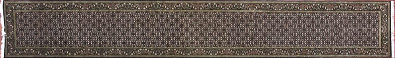 Tabriz runner 2' 5" by 16' 1" rug with all-over pattern from India - Black & Multi