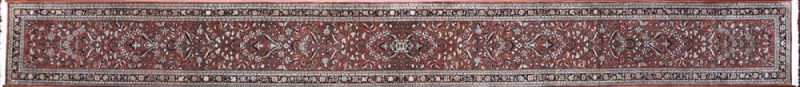 Sarouk runner 2' 5" by 23' 10" rug with all-over pattern from India - Rust & Navy Blue - Very long