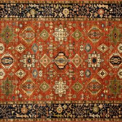 Karajeh rectangular 9' 2" by 11' 11" rug with geometric pattern from Afghanistan