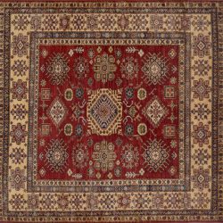 Caucasian square 6' 0" by 6' 1" rug with geometric pattern from Afghanistan