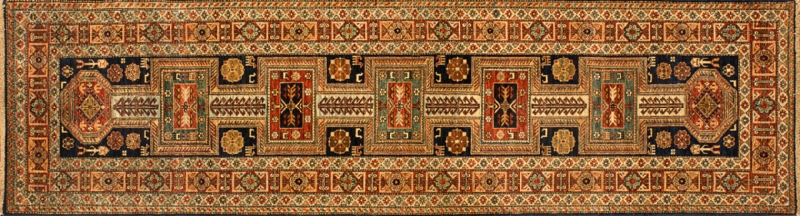 Kazak runner 2' 8" by 9' 9" rug with geometric pattern from Afghanistan - red & ivory