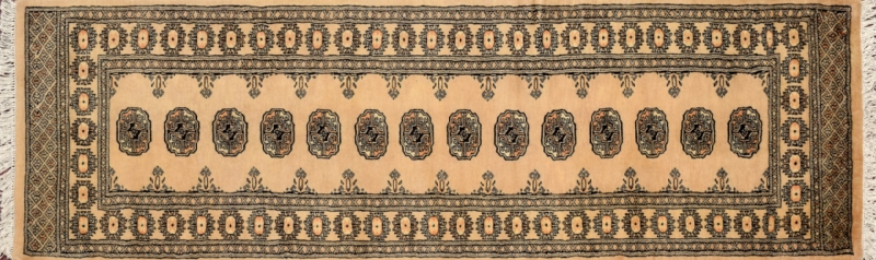 Bokhara runner 2' 8" by 8' 3" rug with geometric pattern from Pakistan - Beige & Black