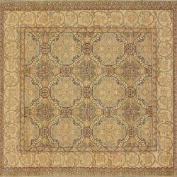 William Morris square 6' 3" by 6' 3" rug with all-over pattern from Pakistan - Light Green & Ivory