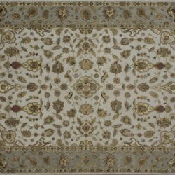 Nain rectangular 8' 1" by 10' 1" rug with all-over pattern from India - Ivory & Light Green