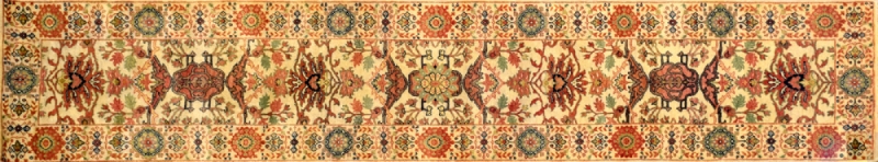 Mahal runner 2' 5" by 12' 3" rug with all-over pattern from India - Beige & Rust