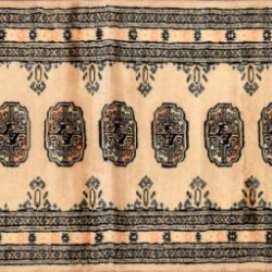 Bokhara runner 2' 1" by 6' 3" rug with geometric pattern from Pakistan - Beige & Black
