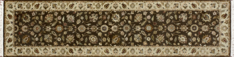 Nain runner 2' 7" by 10' 0" rug with all-over pattern from India - Brown & Taupe