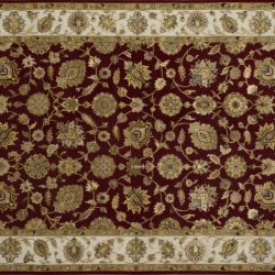 Nain rectangular 6' 1" by 9' 2" rug with all-over pattern from India - Red & Taupe
